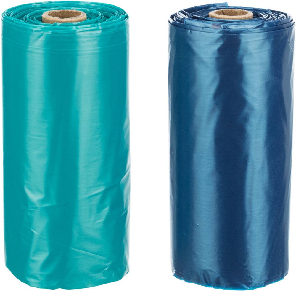 Dog poop bags with handles, 8 rolls of 15 bags, sorted