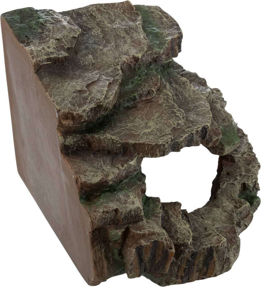 Corner rock with cave and platform, rain forest, 26 × 20 × 26 cm