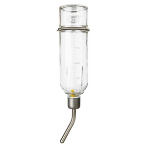 Water bottle with spring/slot & wire holder, glass, 500 ml