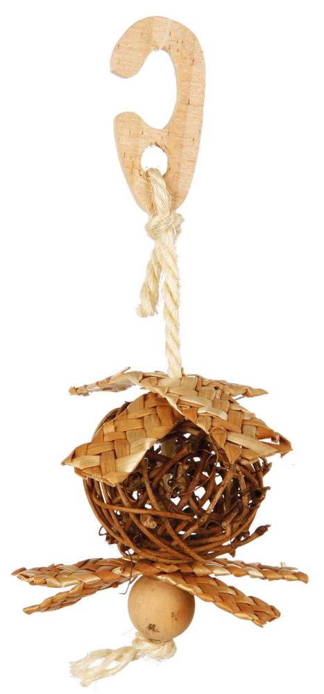 Wicker ball on a rope with nesting material, ø 5.5 cm