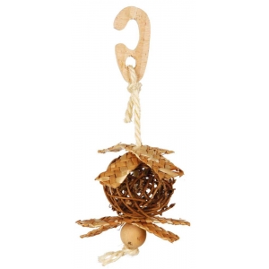 Wicker ball on a rope with nesting material, ø 5.5 cm