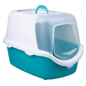 Vico Open Top Litter Tray, with hood, 40 × 40 × 56 cm, turquoise/white