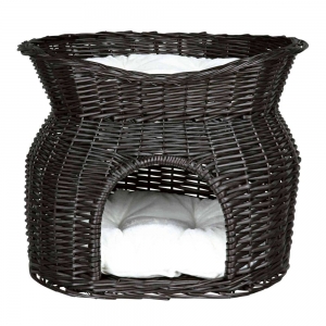 Basket cave with bed on top, wicker, 54 × 43 × 37 cm, black