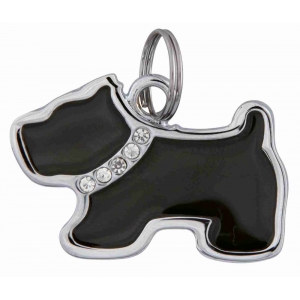 Fancy I.D. tag dog shaped with rhinestones, 3.5 × 2.5 cm
