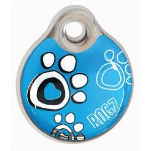 Rogz ID Tagz Large 34mm Self-Customisable, Instant Resin Tag, Turquoise Paw Design