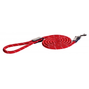 Rogz Rope Large 12mm 1.8m Long Fixed Dog Rope Lead, Red Reflective