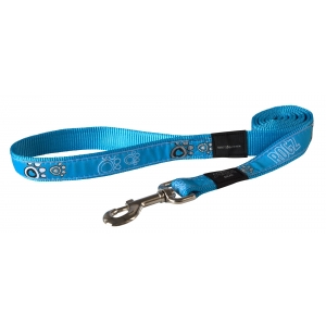 Rogz Fancy Dress Extra Large 25mm Armed Response Fixed Dog Lead, Turquoise Paw Design