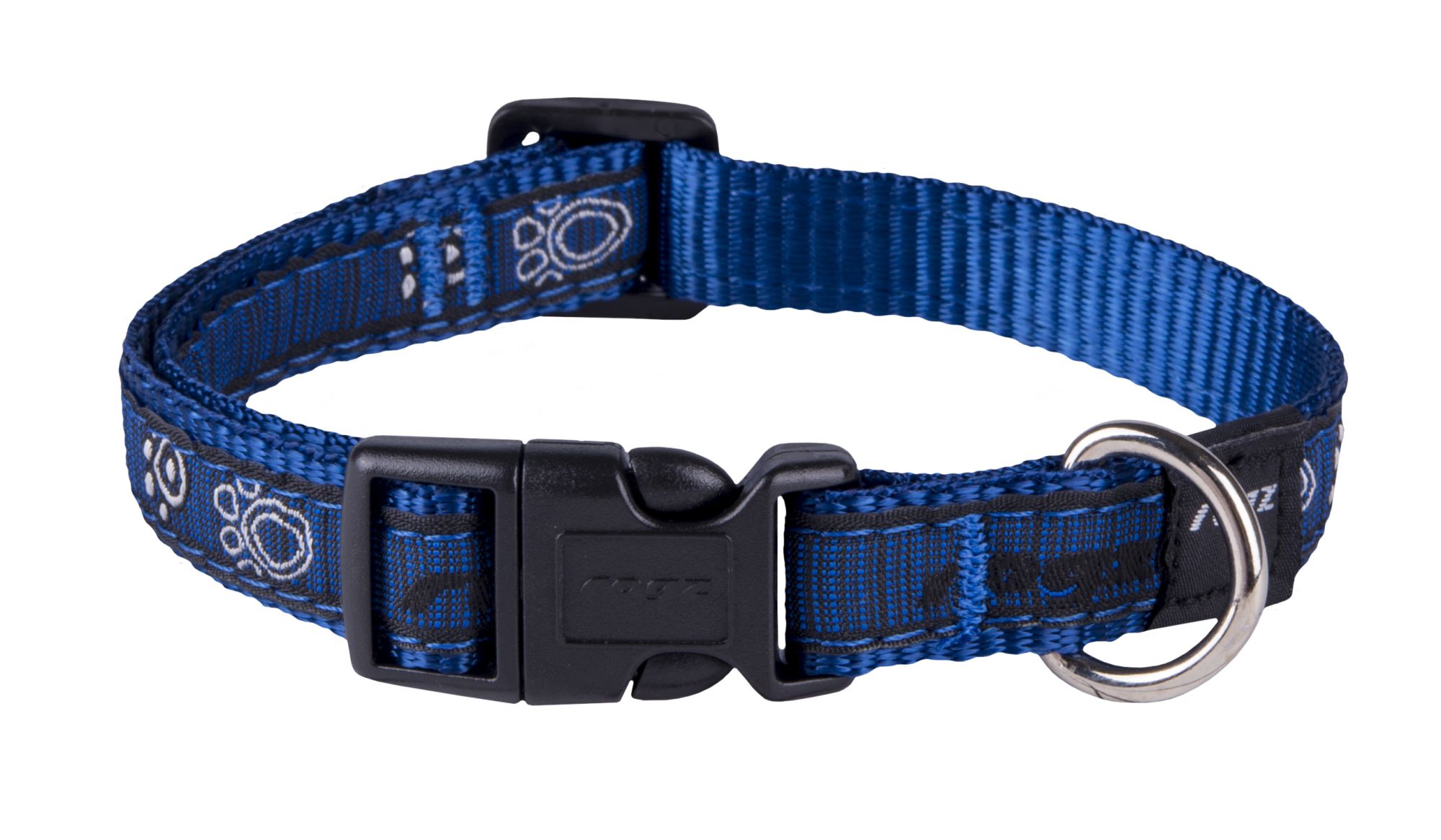 Rogz Fancy Dress Medium 16mm Scooter Dog Collar, Navy Paw Design