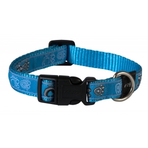 Rogz Fancy Dress Medium 16mm Scooter Dog Collar, Turquoise Paw Design