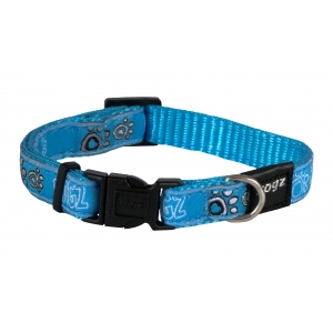 Rogz Fancy Dress Small 11mm Jellybean Dog Collar, Turquoise Paw Design