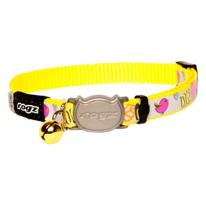 Rogz Catz ReflectoCat 11mm Small Reflective Safeloc Breakaway Cat Collar, Dayglo Bird Design