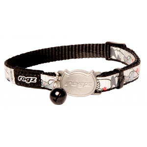 Rogz Catz ReflectoCat 11mm Small Reflective Safeloc Breakaway Cat Collar, Black Cat Design