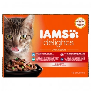 IAMS Delights adult wet cat food (pouches) in a variety of fish flavours - sea collection in gravy 1,02 kg