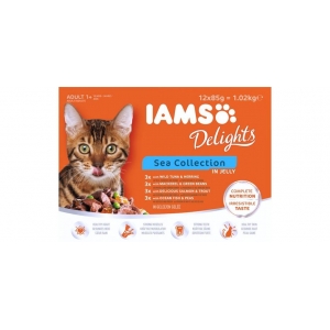 IAMS Delights adult wet cat food (pouches) in a variety of fish flavours - sea collection in jelly 1,02 kg