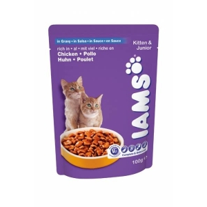 IAMS Delights wet cat food (pouches) for kitten and junior cats, Rich in fresh chicken in gravy 85 g