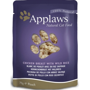 Applaws Natural Wet Cat Food Pouch, Chicken with Wild Rice in Broth Pouches 70 g