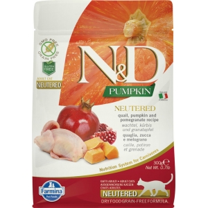 Farmina N&D Cat Adult Neutered, Quail, Pumpkin & Pomegranat 300gr