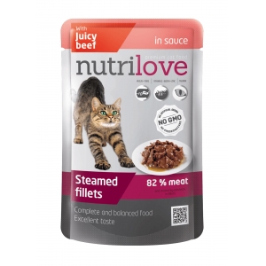 Nutrilove Juicy Beef cat food in sauce 28X85g