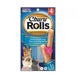 Churu Rolls Kana rullid Tuunikala ja Kammkarp maiustus kassile 4x10g