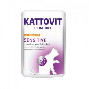 Kattovit Sensitive kana ja kalkuniga lihatükid kassidele 85g