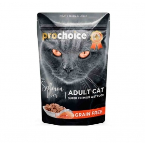 ProChoice täiskasvanud kassile, teraviljavaba, lõhe ja maks tarretises, 85 g