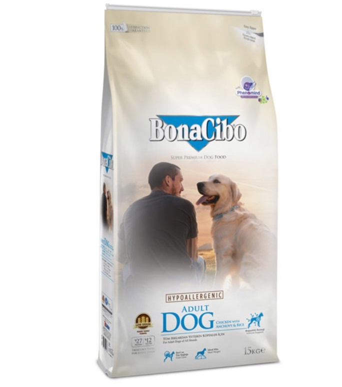 BonaCibo Dog Adult kana, anšoovise ja riisiga 15kg