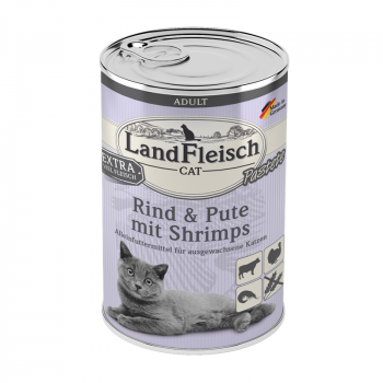 LandFleisch Cat Pastete Rind & Pute mit Shrimps / Veis & Kalkun & Krevett 400g