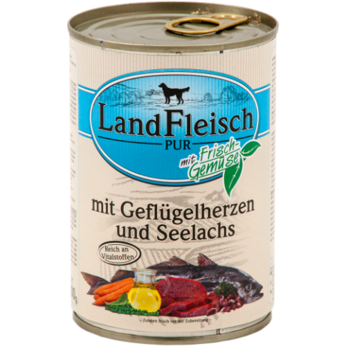 LandFleisch Dog Pur Geflügelherzen & Seelachs / Linnusüda & Merekala 400g