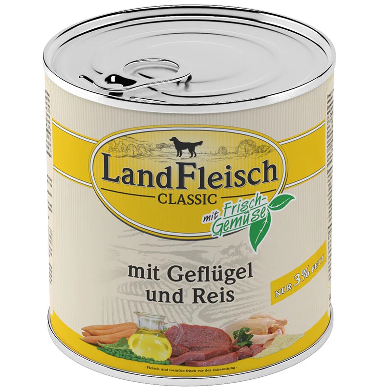 LandFleisch Dog Pur Geflügel&Reis extra mager /  Linnuliha & Riis 800g